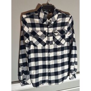 Burlebo Flannel Button Up Shirt Black White Buffalo Plaid‎ Size Small NWT